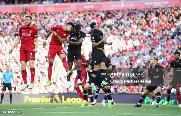 Luis Diaz of Liverpool scores to make it 9-0 during the Premier League match between Liverpool FC and AFC Bournemouth at Anfield on August 27, 2022...