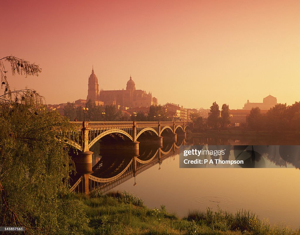 Cathedral and River Tormes, Salamanca, Castile Leon, Spain
