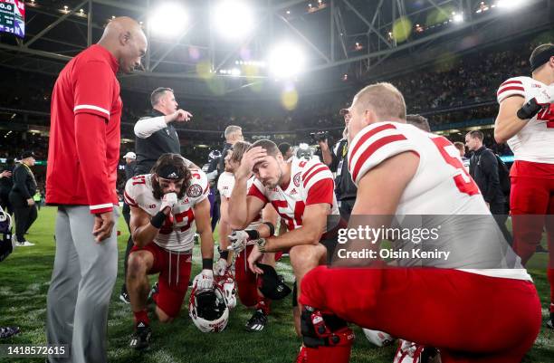 Ron Brown consoles players at full time after the Aer Lingus College Football Classic 2022 match between Northwestern Wildcats and Nebraska...