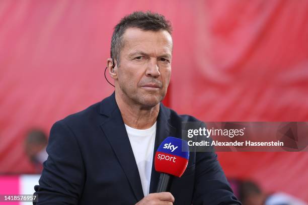 Expert Lothar Matthäus looks on prior to the Bundesliga match between FC Bayern München and Borussia Mönchengladbach at Allianz Arena on August 27,...