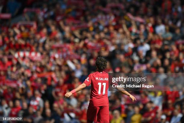 Mohamed Salah of Liverpool before the Premier League match between Liverpool FC and AFC Bournemouth at Anfield on August 27, 2022 in Liverpool,...