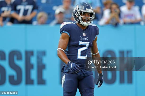 Robert Woods of the Tennessee Titans warms up before the preseason game against the Arizona Cardinals at Nissan Stadium on August 27, 2022 in...