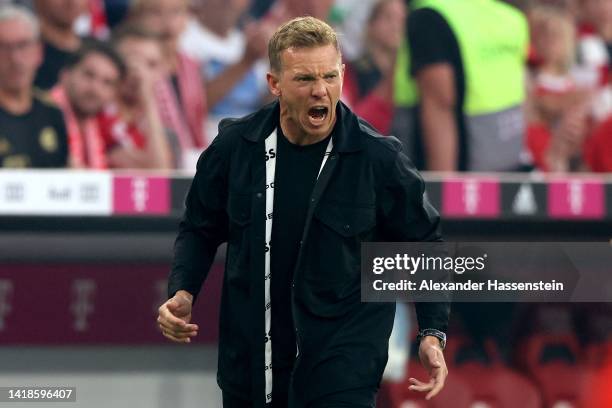 Julian Nagelsmann, head coach of Bayern München reacts during the Bundesliga match between FC Bayern München and Borussia Mönchengladbach at Allianz...