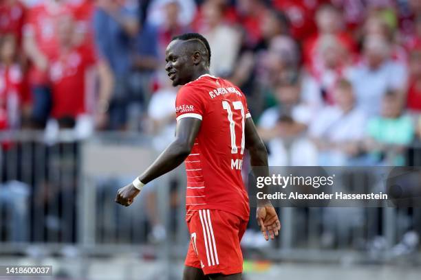 Sadio Mane of Bayern München looks on during the Bundesliga match between FC Bayern München and Borussia Mönchengladbach at Allianz Arena on August...