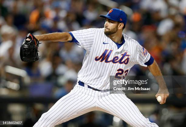 David Peterson of the New York Mets pitches during the second inning against the Colorado Rockies at Citi Field on August 27, 2022 in New York City.