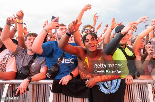 Festival-goers at Leeds Festival day 2 on August 27, 2022 in Leeds, England.