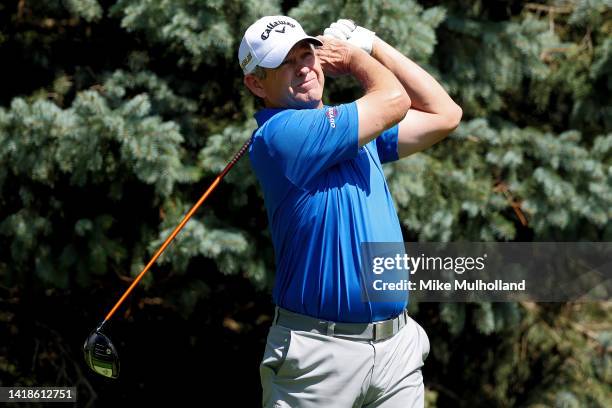 Lee Janzen of the United States hits a tee shot on the second hole during the second round of The Ally Challenge at Warwick Hills Golf And Country...