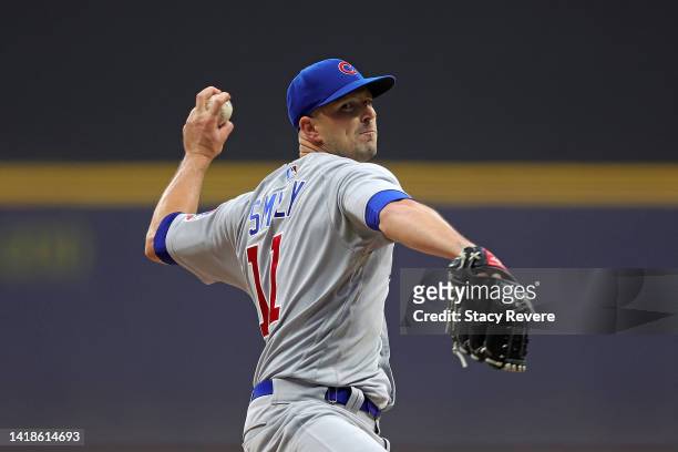 Drew Smyly of the Chicago Cubs throws a pitch during the fourth inning against the Milwaukee Brewers at American Family Field on August 27, 2022 in...