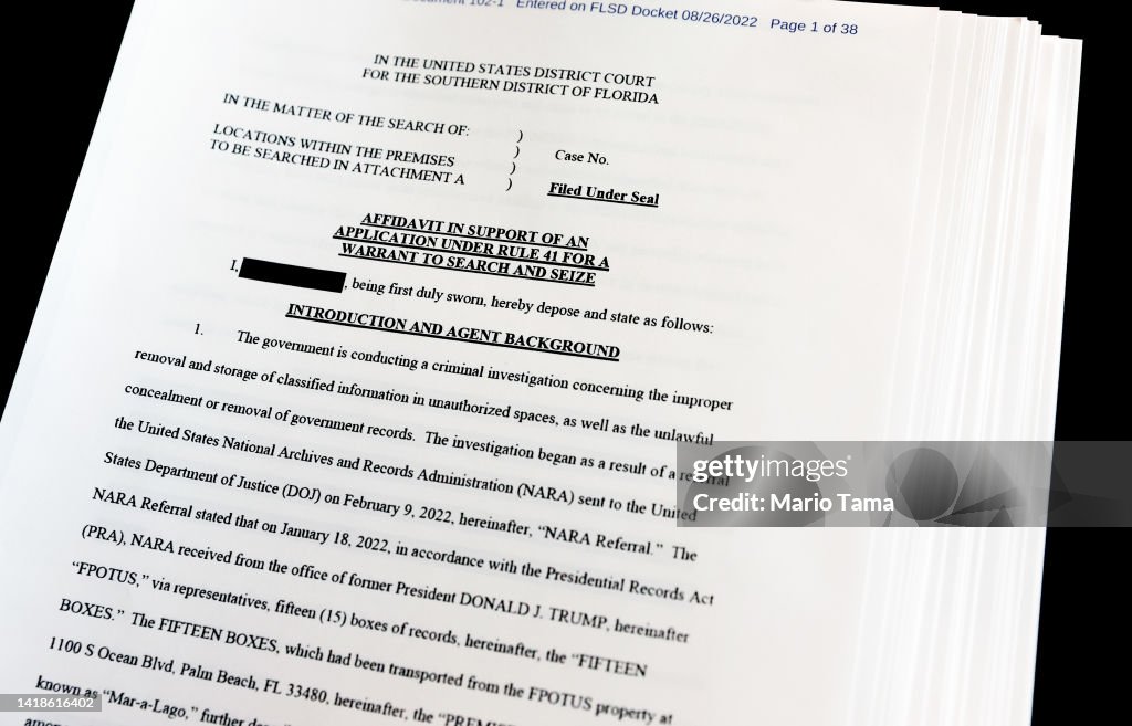 Redacted Affadavit Justifying FBI Search Of Trump's Mar-a-Lago Estate Released
