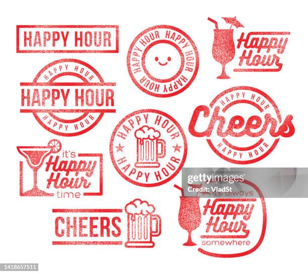 illustrations, cliparts, dessins animés et icônes de happy hour menu rubber stamps - tampon encreur