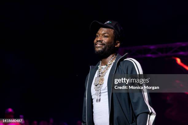 Recording artist Meek Mill performs at The Aretha Franklin Amphitheatre on August 26, 2022 in Detroit, Michigan.