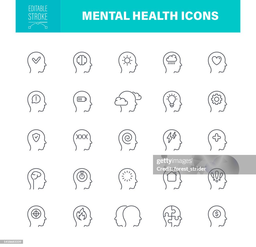 Mental Health Care Icons Editable Stroke
