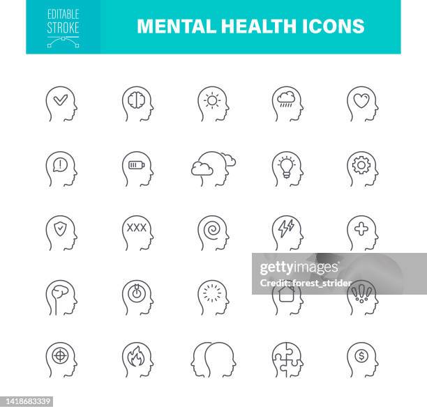 mental health care icons editable stroke - 頭 幅插畫檔、美工圖案、卡通及圖標