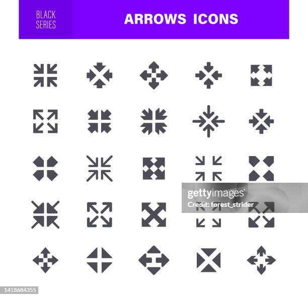 full screen arrow and exit screen icons black silhouette - wide arrow stock illustrations