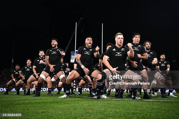 The All Blacks perform the haka ahead of The Rugby Championship match between the New Zealand All Blacks and Argentina Pumas at Orangetheory Stadium...