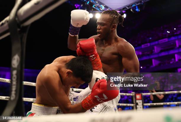 Punches Swarmz during their Cruiserweight Main Event Bout at The O2 Arena on August 27, 2022 in London, England.