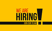 we are hiring, join our team, poster or banner with yellow background