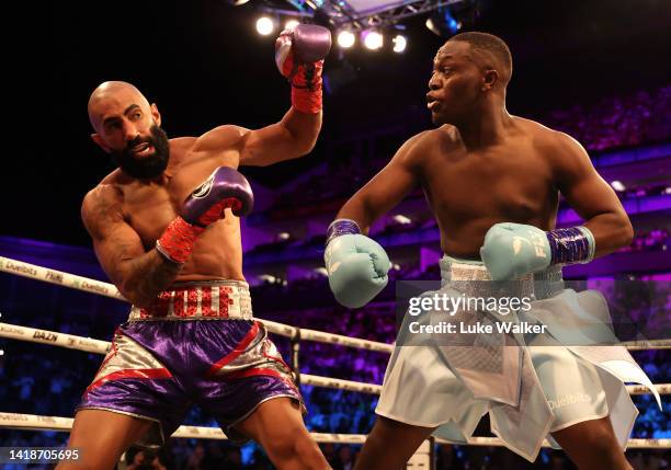 Deji throws a punch during his Light Heavyweight Bout against Fousey at The O2 Arena on August 27, 2022 in London, England.