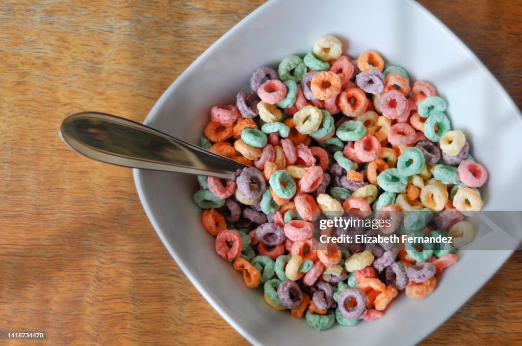 Bowl of colorful loops cereals