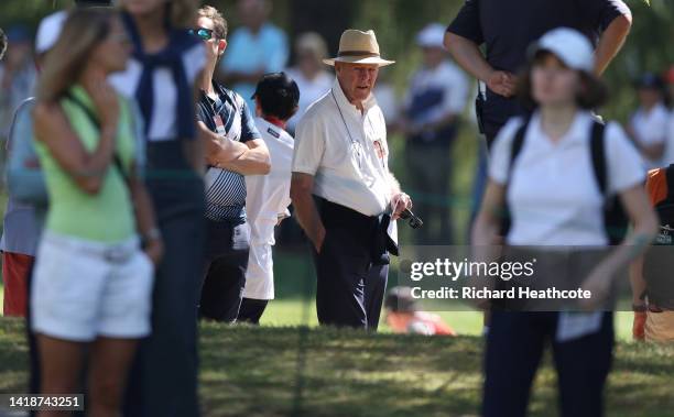 Spectator looks on during Day Four of the Omega European Masters at Crans-sur-Sierre Golf Club on August 28, 2022 in Crans-Montana, Switzerland.