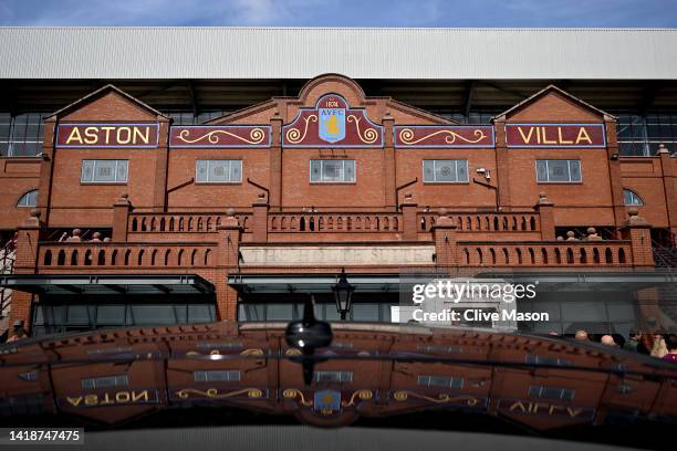 General view outside the stadium prior to the Premier League match between Aston Villa and West Ham United at Villa Park on August 28, 2022 in...