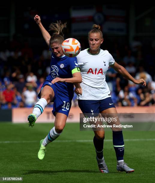 Maren Mjelde of Chelsea and Nikola Karczewska of Tottenham Hotspur battle for the ball during Chelsea Women v Tottenham Hotspur Women Pre-season...