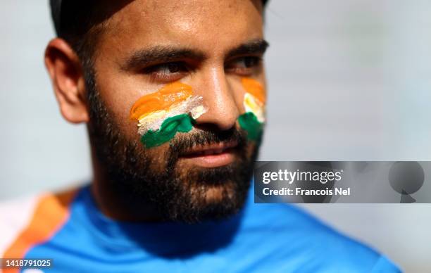 India fan is seen ahead of the DP World Asia Cup T20 match between Pakistan and India at Dubai International Stadium on August 28, 2022 in Dubai,...