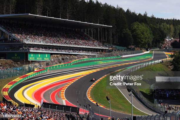 Sergio Perez of Mexico driving the Oracle Red Bull Racing RB18 on track during the F1 Grand Prix of Belgium at Circuit de Spa-Francorchamps on August...