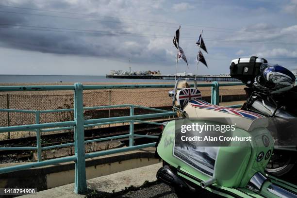 General view of the Mods visiting on August 28, 2022 in Brighton, England.The Mods were a group of fans of jazz, rhythm and blues and psychedelic...