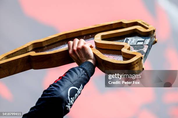 Max Verstappen of Red Bull Racing and The Netherlands with the winning trophy during the F1 Grand Prix of Belgium at Circuit de Spa-Francorchamps on...