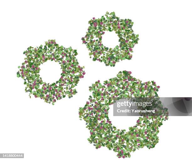 gear made of green leaves,green industry concept photo - metal flower arrangement stock pictures, royalty-free photos & images