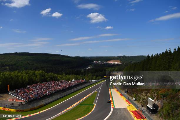 Lando Norris of Great Britain driving the McLaren MCL36 Mercedes on track during the F1 Grand Prix of Belgium at Circuit de Spa-Francorchamps on...