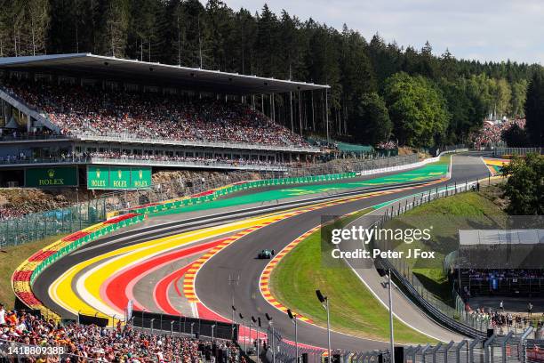 Sebastian Vettel of Aston Martin and Germany during the F1 Grand Prix of Belgium at Circuit de Spa-Francorchamps on August 28, 2022 in Spa, Belgium.