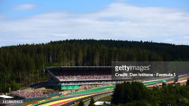 Carlos Sainz of Spain driving the Ferrari F1-75 on track during the F1 Grand Prix of Belgium at Circuit de Spa-Francorchamps on August 28, 2022 in...