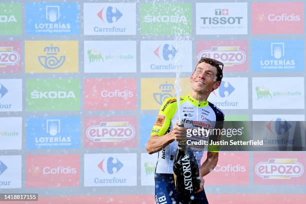 Louis Meintjes of South Africa and Team Intermarché - Wanty - Gobert Matériaux celebrates at podium as stage winner during the 77th Tour of Spain...