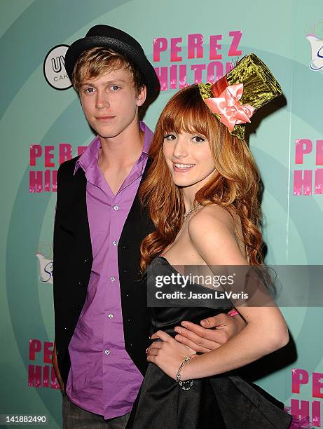 Actress Bella Thorne and guest attend Perez Hilton's Mad Hatter tea party birthday celebration on March 24, 2012 in Los Angeles, California.