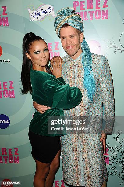 Kat Graham and Perez Hilton attend Perez Hilton's Mad Hatter tea party birthday celebration on March 24, 2012 in Los Angeles, California.