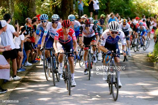 General view of Lawson Craddock of United States and Team BikeExchange - Jayco, Juan Ayuso Pesquera of Spain and UAE Team Emirates, Enric Mas Nicolau...