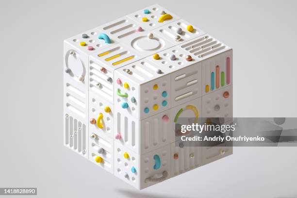 abstract multi colored data cube - 3d cube stock pictures, royalty-free photos & images