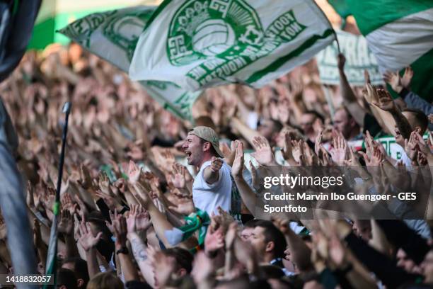 Fans of Bremen during the Bundesliga match between SV Werder Bremen and Eintracht Frankfurt at Wohninvest Weserstadion on August 28, 2022 in Bremen,...