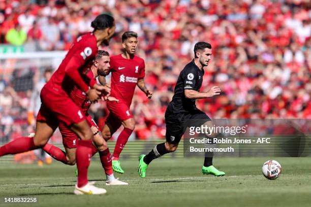 Lewis Cook of Bournemouth during the Premier League match between Liverpool FC and AFC Bournemouth at Anfield on August 27, 2022 in Liverpool,...