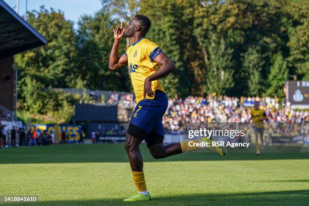 Victor Boniface of Union St. Gilloise celebrates after scoring a goal during the Jupiler Pro League match between Union St. Gilloise and RSC...