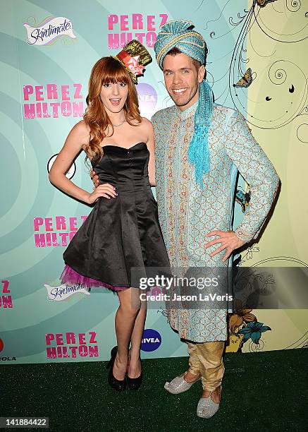 Bella Thorne and Perez Hilton attend Perez Hilton's Mad Hatter tea party birthday celebration on March 24, 2012 in Los Angeles, California.