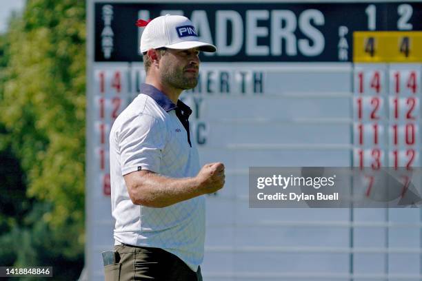 David Lingmerth of Sweden reacts after making birdie on the 18th green to win the Nationwide Children's Hospital Championship at OSU GC - Scarlet...