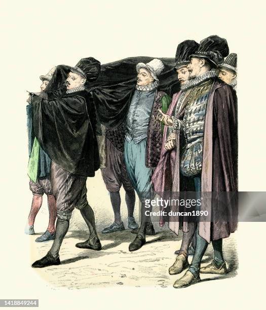 traditional costumes of italy, italian funeral dress in padua, late 16th century history of fashion - funeral stock illustrations