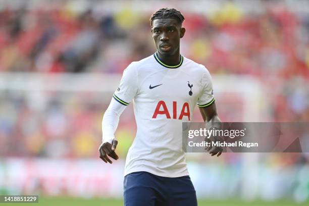 Yves Bissouma of Tottenham in action during the Premier League match between Nottingham Forest and Tottenham Hotspur at City Ground on August 28,...