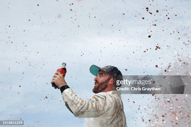 Austin Dillon, driver of the BREZTRI Chevrolet, celebrates in victory lane after winning the NASCAR Cup Series Coke Zero Sugar 400 at Daytona...