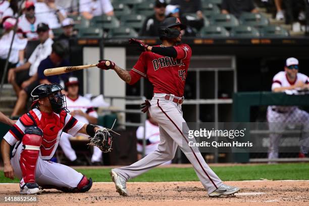 Sergio Alcantara of the Arizona Diamondbacks hits a solo home run in the eighth inning against the Chicago White Sox at Guaranteed Rate Field on...