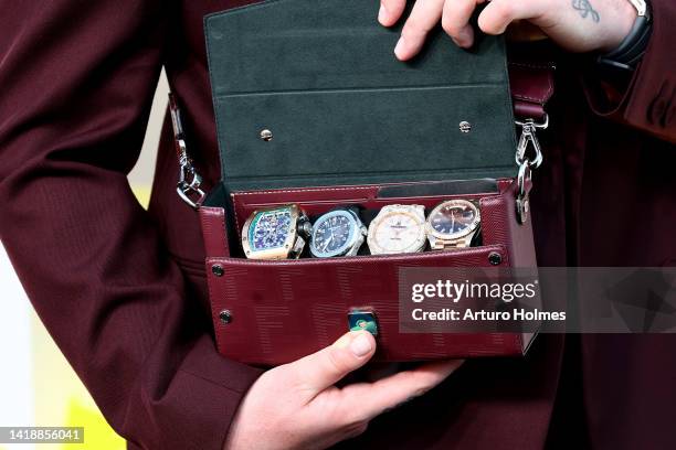 Murda Beatz, bag detail, attends the 2022 MTV VMAs at Prudential Center on August 28, 2022 in Newark, New Jersey.