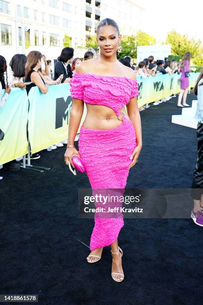 Kamie Crawford attends the 2022 MTV VMAs at Prudential Center on August 28, 2022 in Newark, New Jersey.